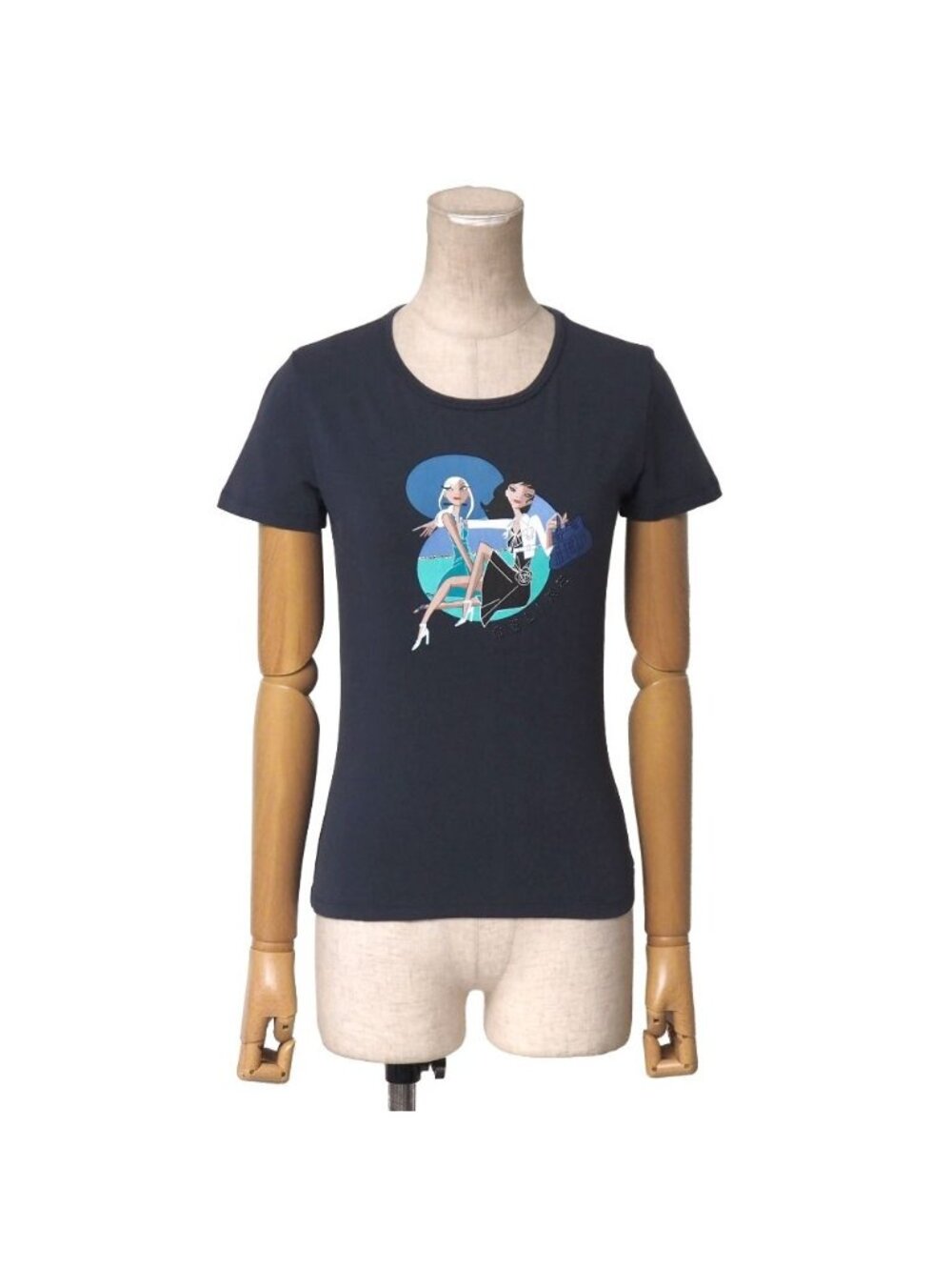 Celine Vintage Short Sleeve T-Shirt S Print Rhinestone Logo Venus Picnic